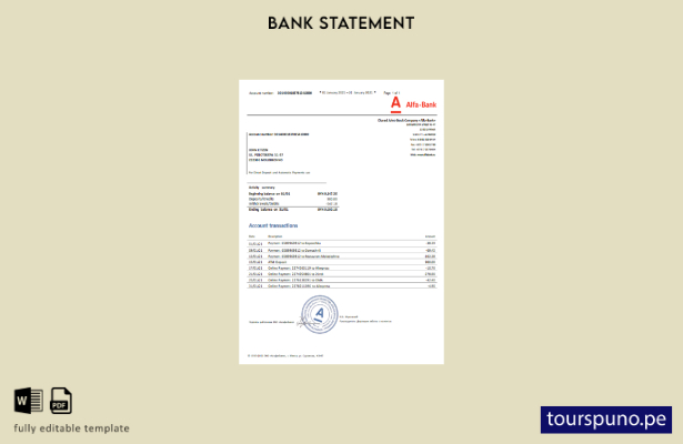 listo para imprimir plantilla de Excel de extracto bancario Alfa de Bielorrusia